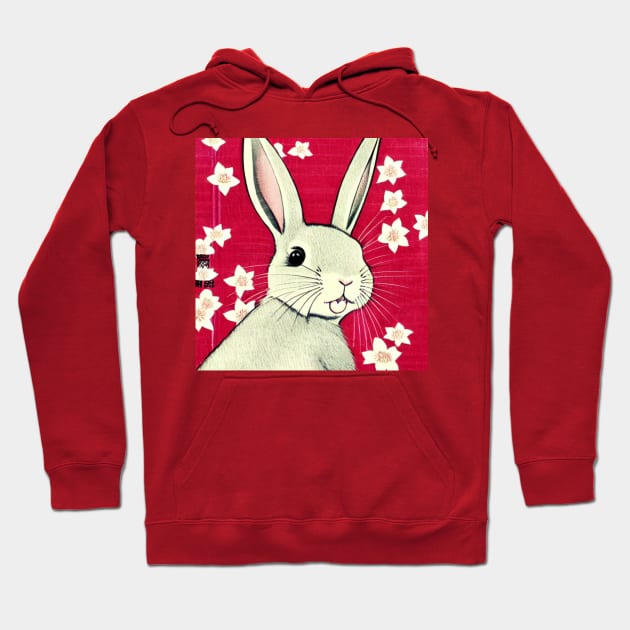 Happy Rabbit Girl Cute Bunny Rabbit Mini Rex with Blossoms Hoodie by wigobun